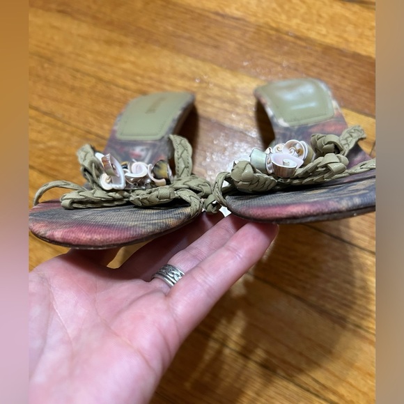 ANN MARINO SANDALS HEEL SHOES WITH SEA SHELLS  Green Leather With Print Art Sole - Picture 6 of 12